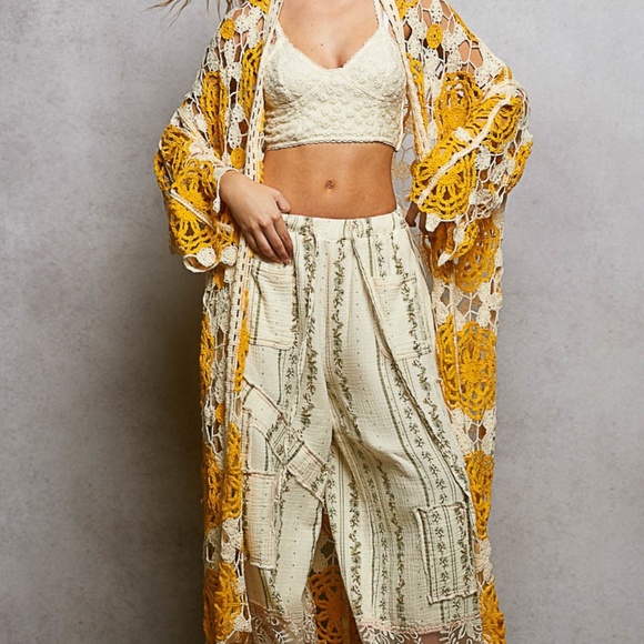 New POL Womens Multi Boho Crochet Knit One Size Open Front Duster Cardigan OS ! - Picture 1 of 13